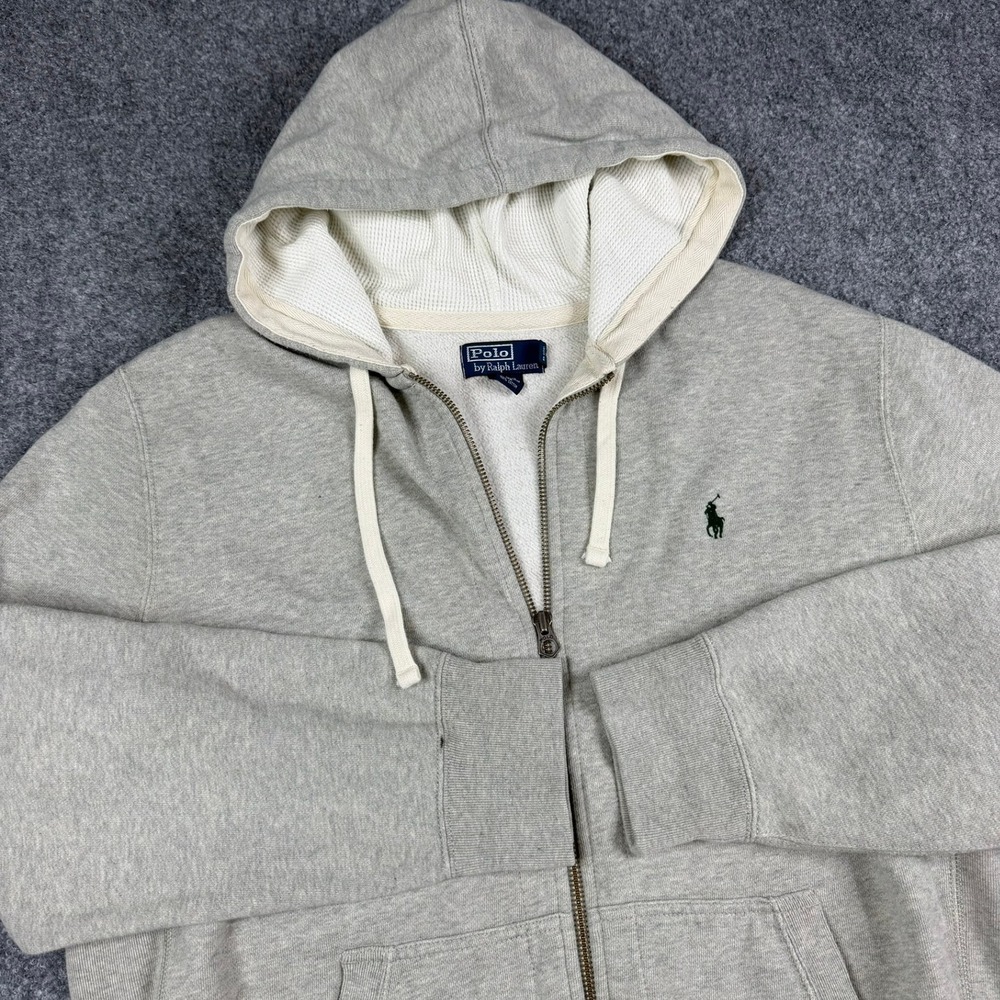 Polo Ralph Lauren Zip Hoodie Mens XL Grey Waffle Lined Pony Logo
